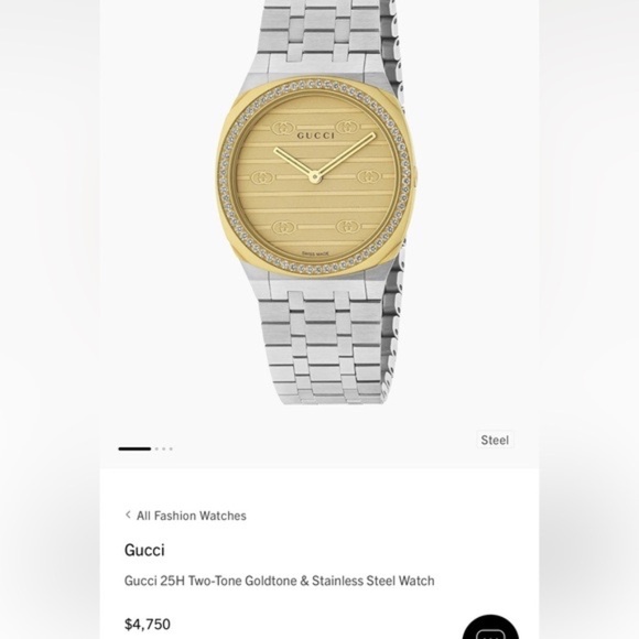 Gucci 25H Two-Tone Goldtone & Stainless Steel Watch with diamonds! AUTHENTIC - Picture 1 of 10